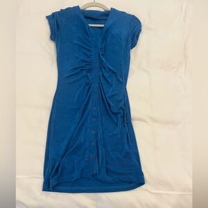 Blue Ruched Button-Down Dress